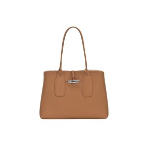 Bolsa De Hombro Longchamp Cuero Beige | 706514FJN