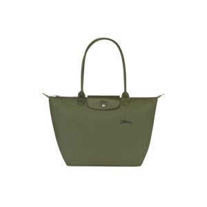 Bolsa De Hombro Longchamp L Forest Recycled canvas Verde | 827356OPX