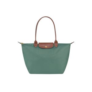 Bolsa De Hombro Longchamp L Recycled canvas Gris Verde | 591708XRP