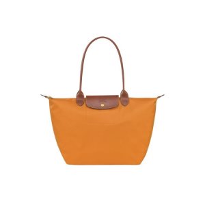 Bolsa De Hombro Longchamp L Saffron Recycled canvas Naranjas | 102567SQD