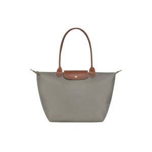 Bolsa De Hombro Longchamp L Turtledove Recycled canvas Gris | 487106VYW