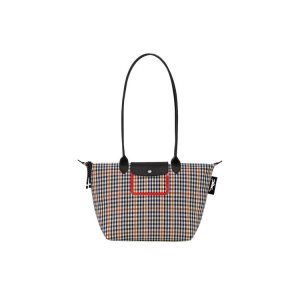 Bolsa De Hombro Longchamp Long Lona Azul Marino Marrones | 258690YXG