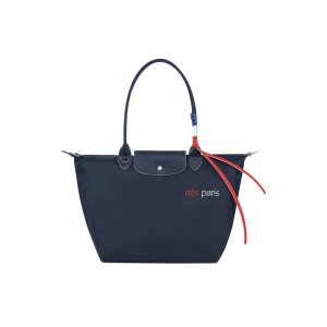 Bolsa De Hombro Longchamp Shopping L Recycled canvas Azul Marino | 815243FMP