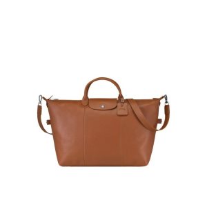 Bolsos De Viaje Longchamp L Caramel Cuero Marrones | 690138SPA