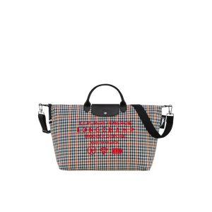 Bolsos De Viaje Longchamp L Lona Azul Marino Marrones | 021365RGC