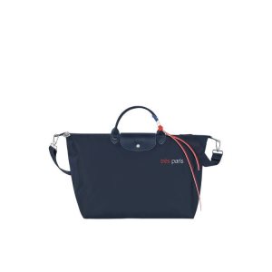Bolsos De Viaje Longchamp L Recycled canvas Azul Marino | 815723WJD