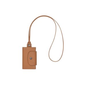 Cardholders & Coin Purses Longchamp Card With Necklace Hazelnut Cuero Beige | 312864BLF