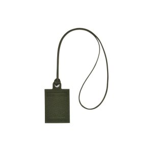 Cardholders & Coin Purses Longchamp Card With Necklace Forest Cuero Verde | 326054RKT