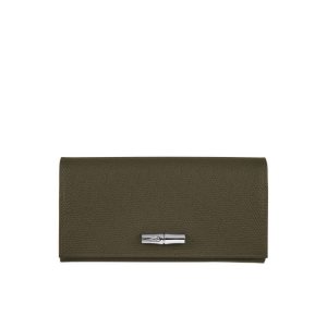 Carteras Longchamp Long Continental Cuero Kaki | 053176YHQ