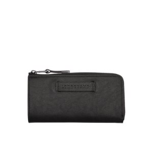 Carteras Longchamp Long With Zip Around Cuero Negras | 029758PNQ