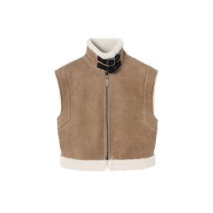 Coats & Jackets Longchamp Corta Sin Manga Vest Cuero Beige | 986305HZF