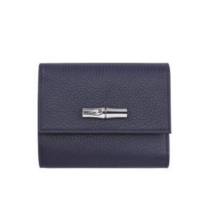 Compact Wallets Longchamp Cuero Azul Marino | 249638HLT
