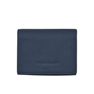Compact Wallets Longchamp Cuero Azul Marino | 371806CDY