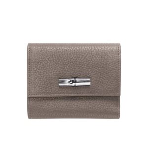 Compact Wallets Longchamp Cuero Gris | 841603FWZ