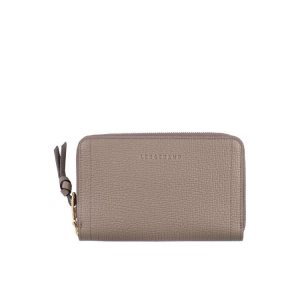 Compact Wallets Longchamp Cuero Gris Marrones | 625973OUX