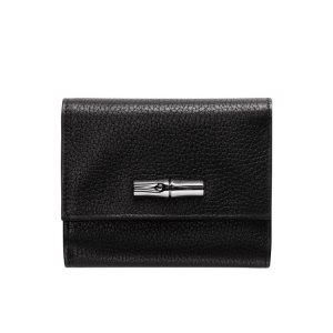 Compact Wallets Longchamp Cuero Negras | 072653IVO