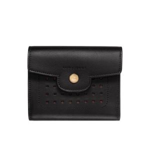Compact Wallets Longchamp Cuero Negras | 138574TXN