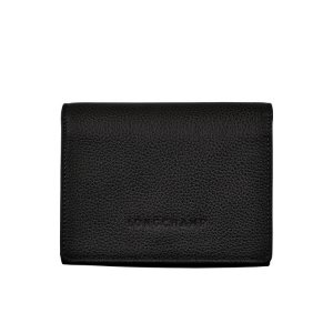 Compact Wallets Longchamp Cuero Negras | 973826SVH