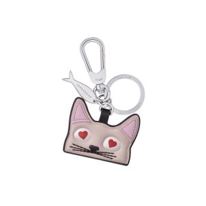 Key Rings Longchamp Cat Ring Cuero Rosas | 735849FQW