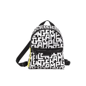 Mochilas Longchamp S Lona Negras Blancas | 863712ZYT