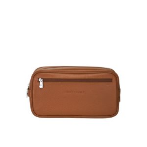 Neceser De Baño Longchamp Caramel Cuero Marrones | 507264HWL
