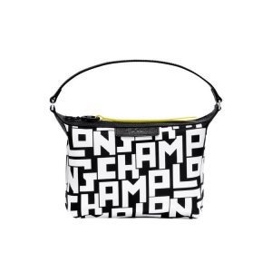 Pouches & Cases Longchamp Clutch Lona Negras Blancas | 950614QAP