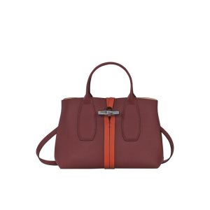 Top-handle Bags Longchamp M Cuero Burdeos Naranjas | 128493VST