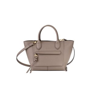 Top-handle Bags Longchamp M Cuero Gris Marrones | 489201AXE