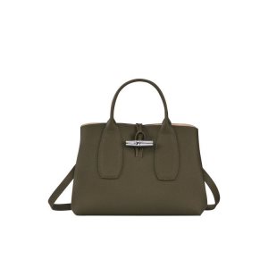 Top-handle Bags Longchamp M Cuero Kaki | 721405GRJ