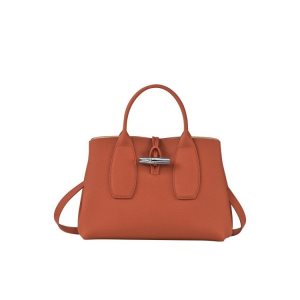Top-handle Bags Longchamp M Cuero Rojas Oscuro | 046837SBI