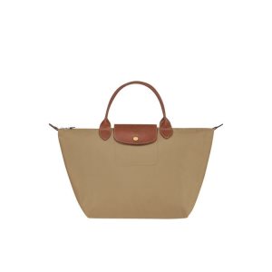 Top-handle Bags Longchamp M Desert Recycled canvas Kaki | 465397TFN