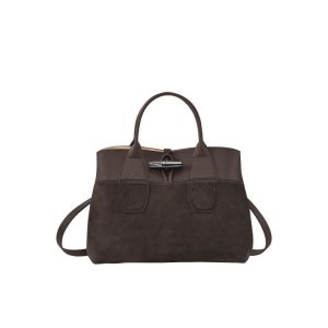 Top-handle Bags Longchamp M Ebony Cuero Cafe | 609321IXS