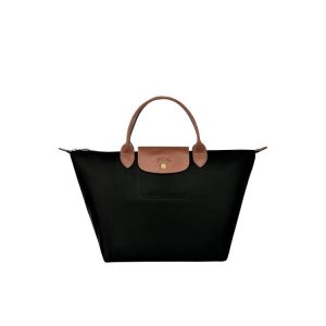 Top-handle Bags Longchamp M Recycled canvas Negras | 186570RNQ