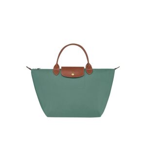 Top-handle Bags Longchamp M Recycled canvas Gris Verde | 604295HBG