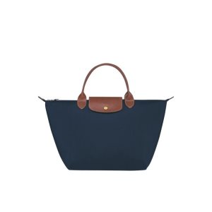 Top-handle Bags Longchamp M Recycled canvas Azul Marino | 965801IZH
