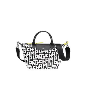 Top-handle Bags Longchamp S Lona Negras Blancas | 954138QCS