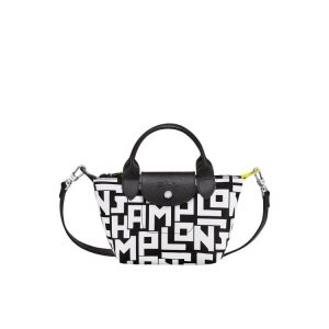 Top-handle Bags Longchamp Xs Lona Negras Blancas | 258930DNW