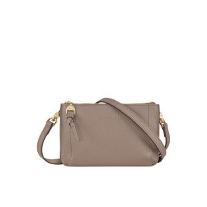 Wallets On Chain Longchamp Pouch Cuero Gris Marrones | 910376MUF