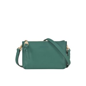 Wallets On Chain Longchamp Pouch Cuero Gris Verde | 962340PGA